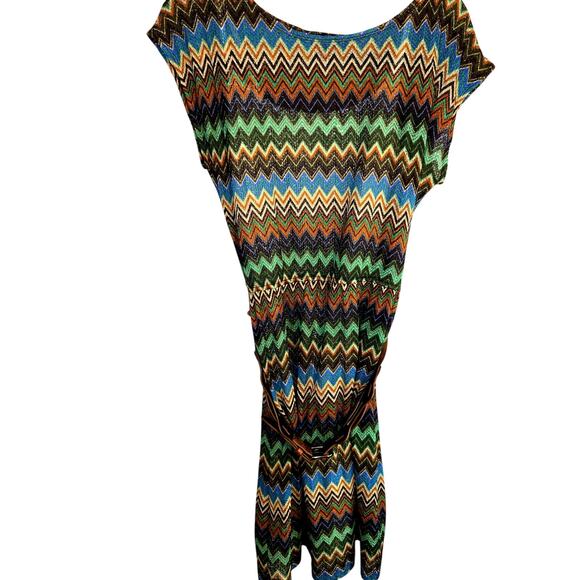 AGB 6 Green Under Slip Belted Women's Short Sleeves Sun Dress Miss Size Small S - Picture 2 of 6